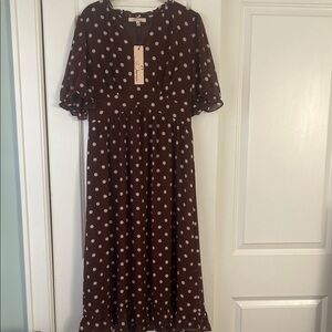 Brown Polka Dot Midi Dress